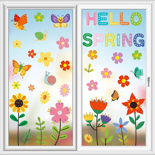 Set of 93 PCS Hello Spring Summer Window Cling Sticker Daisy (93 Count)