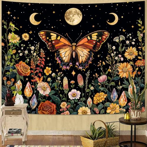 Boho Butterfly Tapestry Flower Moon Wall Tapestry