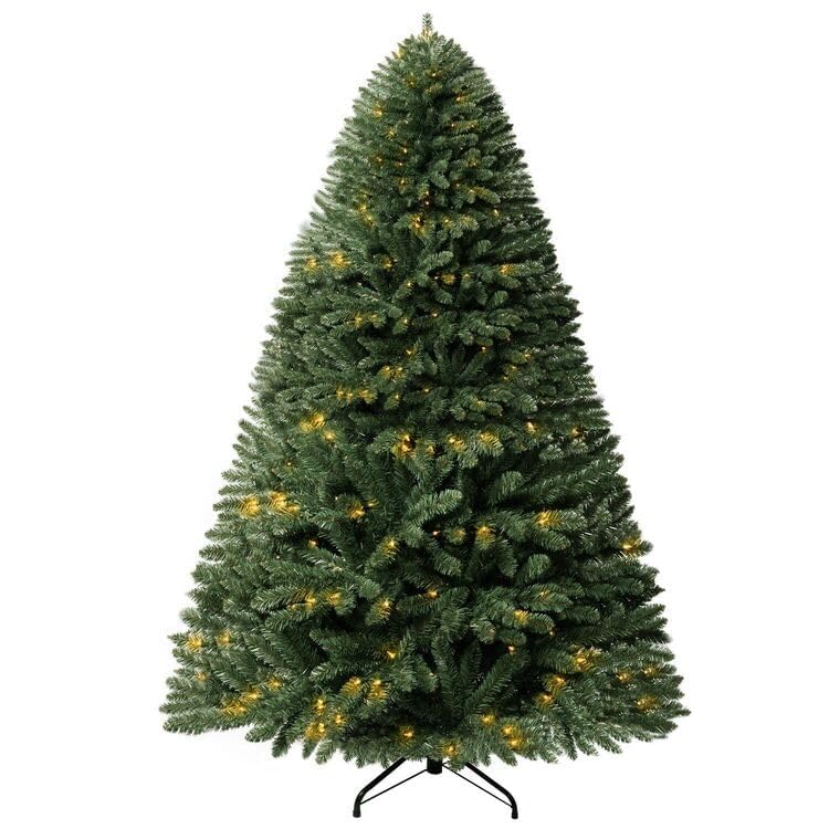 7.5ft Christmas Tree with Lights Realistic Spruce Christmas Tree Prelit with Foot Pedal 1717 Branch Tips 550 Warm Lights and Metal Stand Aritificial Tree arbol De Navidad