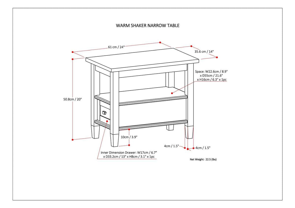 Warm Shaker 14" Wide Solid Wood End Table in Distressed Grey