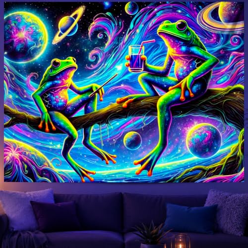 Blacklight Tapestry Space Frog Party Backdrop 78 x 59 Inch