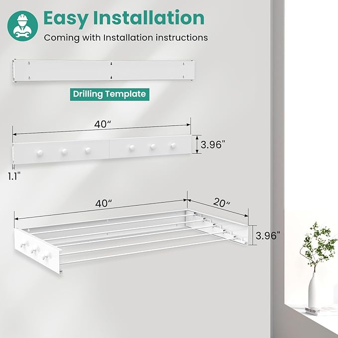 Upgrade 6 Knob Hooks Laundry Drying Rack Clothing