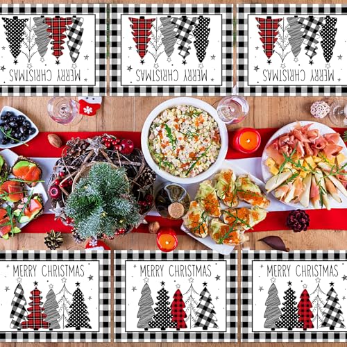 Christmas Placemats Set of 6 Xmas Trees Plastic Table Mat 17×13×0.04in (6 Count)