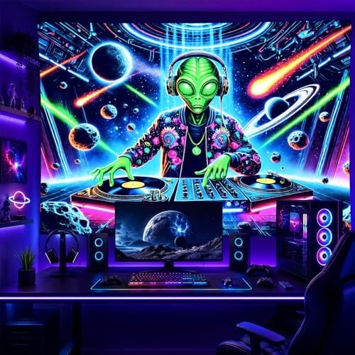 Alien UFO Tapestry Blacklight DJ Tapestry 78 x 59 Inch
