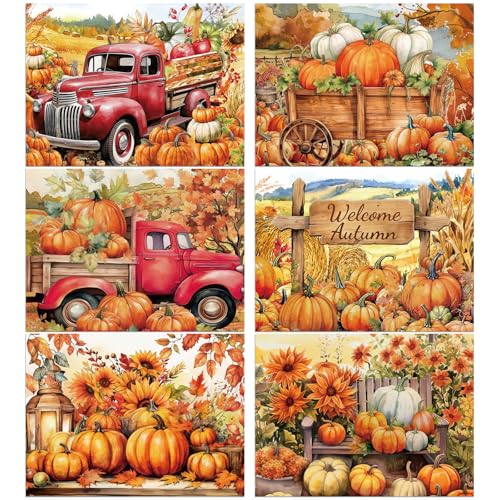Fall Placemats Set of 6 Thanksgiving Pumpkin Plastic Table Mat 17×13×0.04in (6 Count)