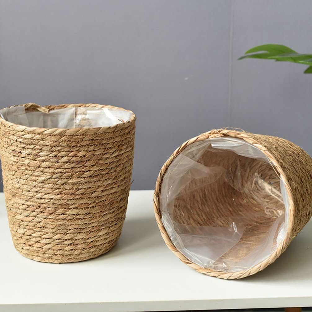 Home Decor Woven Straw Flower Pot Seagrass Planters Basket Garden Plant Pot Containers Wicker Rattan Vase Sundries Organizer Storage Bins for Indoor Outdoor Plants Vintage Decor - HavenBliss Decor