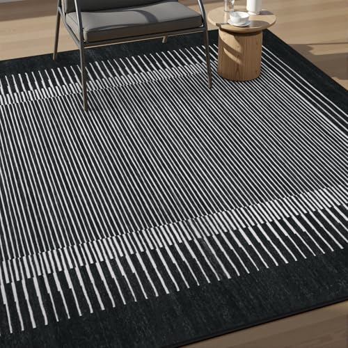 Washable Striped Black Runner Rug for Hallway 2'6"x8' (20 Sq Ft)