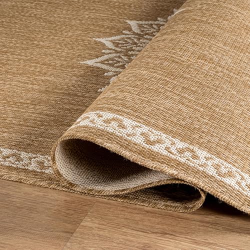 Outdoor Rug 6x9 Medallion Natural Modern Area Rugs for Indoor and Outdoor Patios Kitchen and Hallway Mats Washable Porch Deck Outside Carpet (60 Sq Ft)