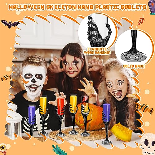 48 Pcs Halloween Champagne Flutes Bulk Plastic Stemware Halloween Skeleton Hand Plastic Goblets Creepy Champagne Flute for Party Decoration