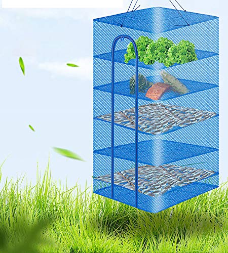 Hanging Drying Net Foldable Drying Rack Net Dryer 19.7"x19.7"x37.4" 6 Layer Folding Fish Mesh Collapsible Dry Net with Zippers for Fish Vegetables Drying Seeds Fruit Herb