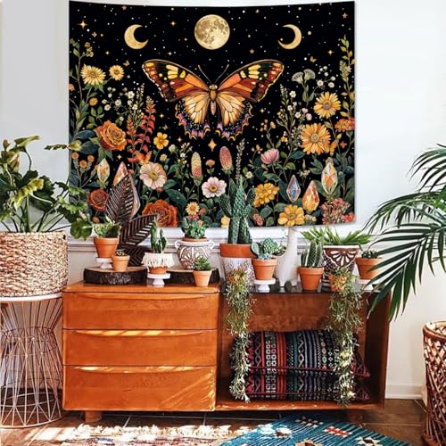 Boho Butterfly Tapestry Flower Moon Wall Tapestry