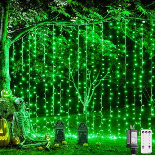300 LED Green Curtain Lights for Halloween Decor (9.8 Foot)