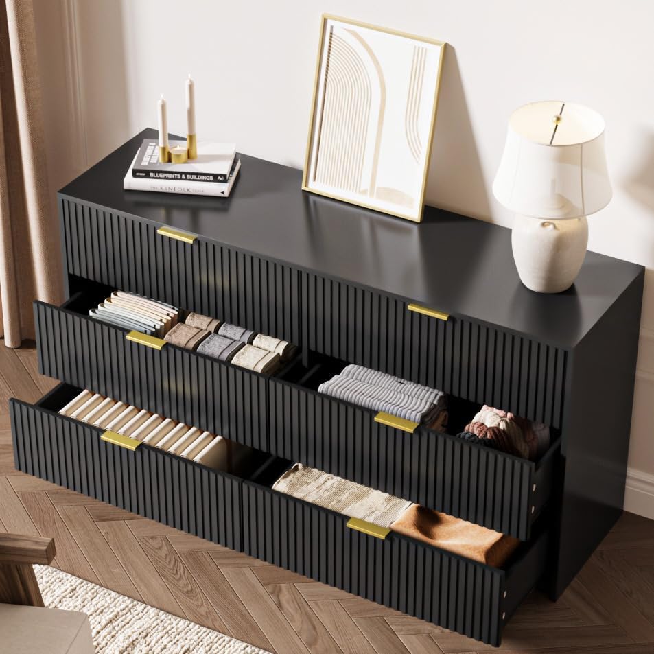 Black 6 Drawer Dresser for Bedroom