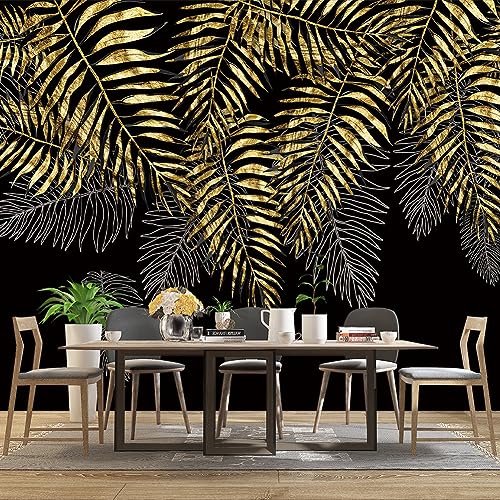 Black and Gold Leaf Mural Bedroom Tropical Botanical Wallpaper Room Plant Decor Living Room tv Background Large wall Mural