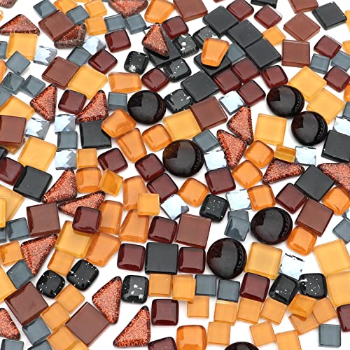 1.1LB Coffee Blend Irregular Crystal Glass Mosaic Tiles for Crafts (17.6 Ounce)