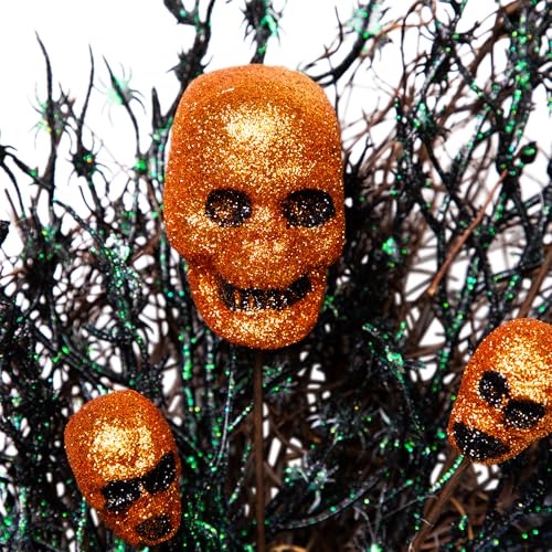 Glittered Skulls and Spiders Halloween Twig Wreath