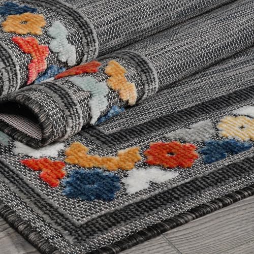 Outdoor Rug 8x10 Modern Bordered Area Rugs for Indoor and Outdoor Patio Easy to Clean Non Shedding Living Room Porch Garden Washable Outside Carpet