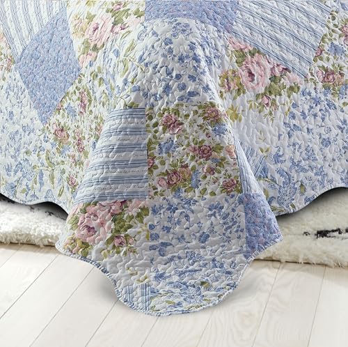 Blue Roses Patchwork Quilt Set