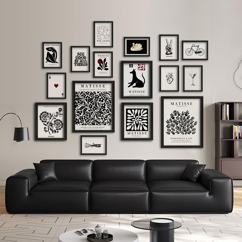 16 PCS Framed Black and White Wall Art Decor (16 Count)