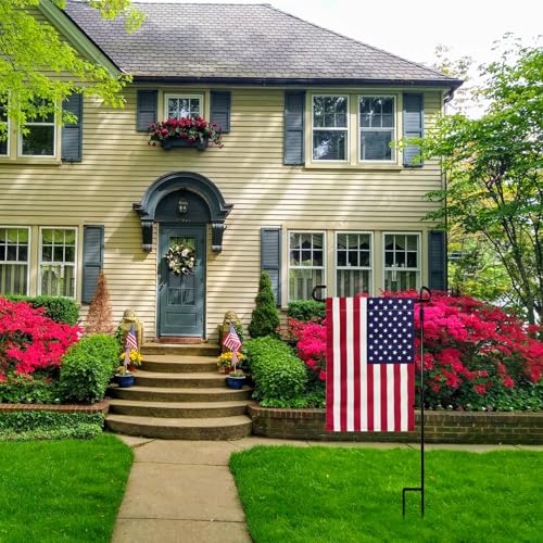 Garden Flag Stand with American Flag Garden Flag Metal Yard Flag Holder Pole Stake Small Flag Stands for Garden Flags 12 x 18 with Clips and Stopper 2 Pack