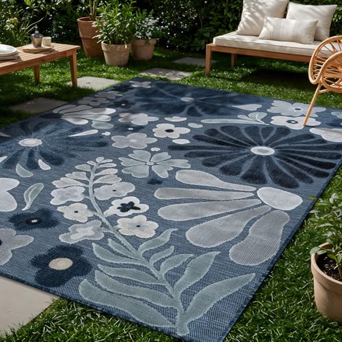 Outdoor Rug 8x10 Modern Floral Tropical Area Rugs for Outdoor and Indoor Patio Easy to Clean Non Shedding Living Room Porch Garden Washable Outside Carpet (80 Sq Ft)