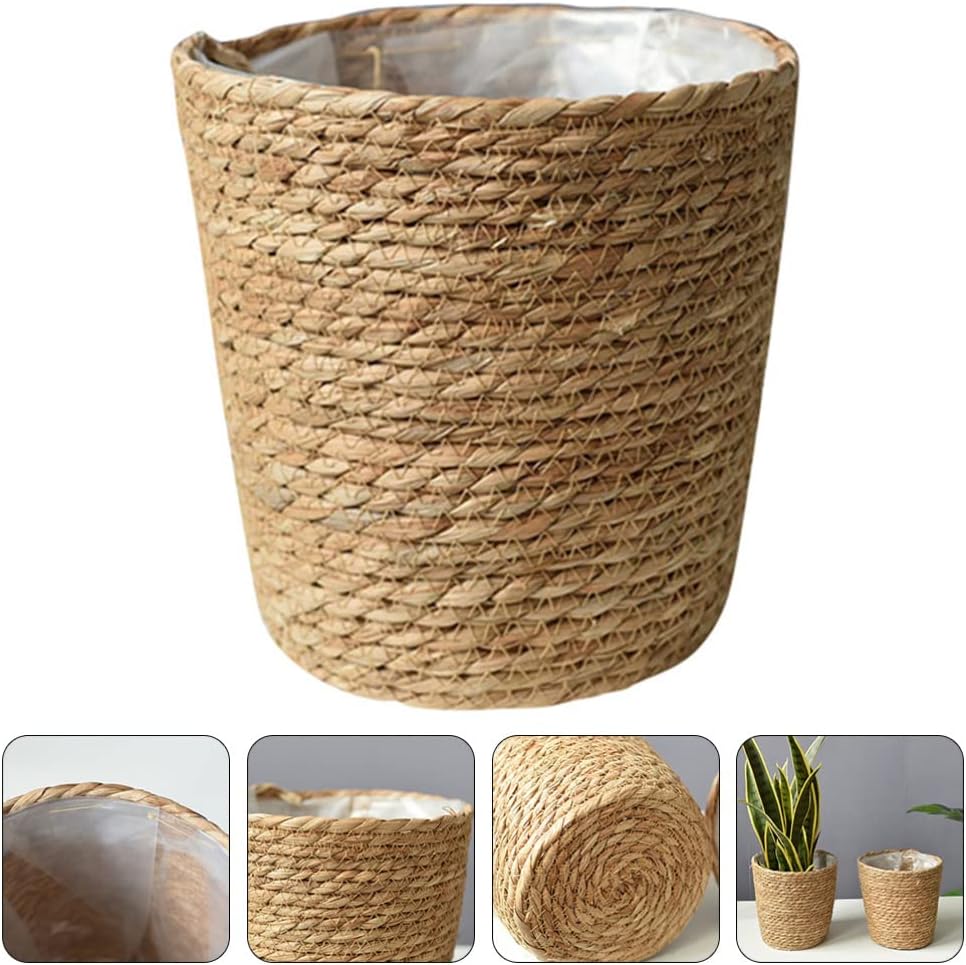 Home Decor Woven Straw Flower Pot Seagrass Planters Basket Garden Plant Pot Containers Wicker Rattan Vase Sundries Organizer Storage Bins for Indoor Outdoor Plants Vintage Decor - HavenBliss Decor