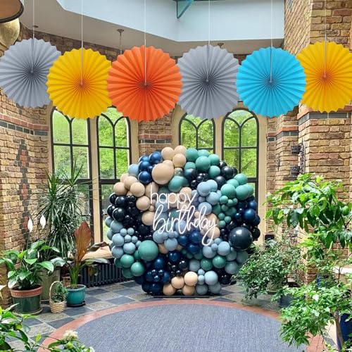 Gray Party Decorations 16inch Gray Hanging Paper Fans Set 6 Pcs (30 Count)