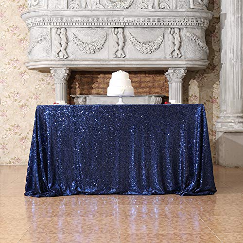 Sequin Tablecloth 60x120 Inch Navy Blue for Wedding Party