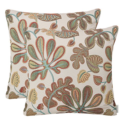 Set of 2 Jacquard Tropical Leaf Pattern Throw Pillow Covers Decorative Pillowcase 20X20 Inches (2 Count)