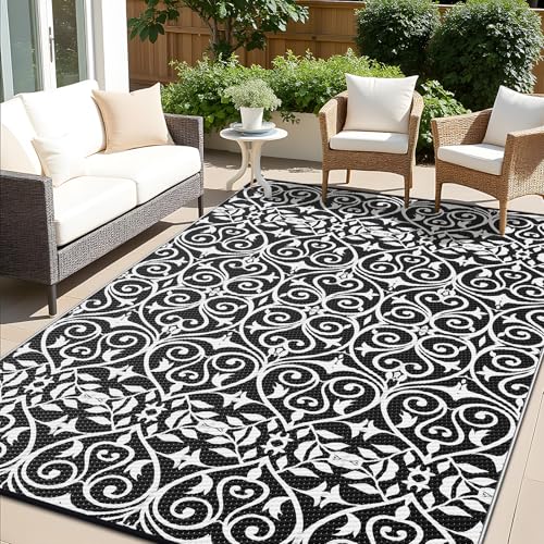 Outdoor Rug 8x10 ft Waterproof Reversible Floral Mat