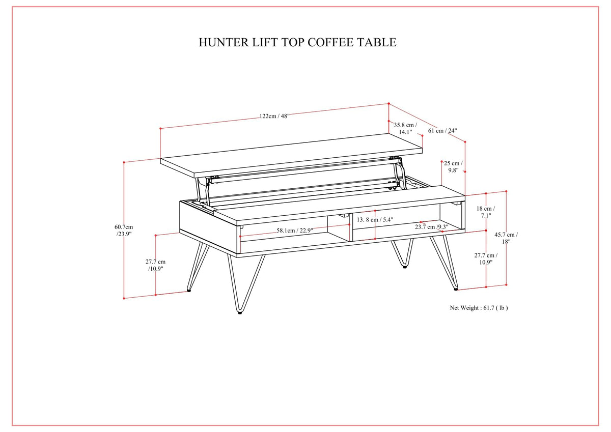 Hunter 48" Wide Walnut Veneer and Metal Coffee Table in Brown