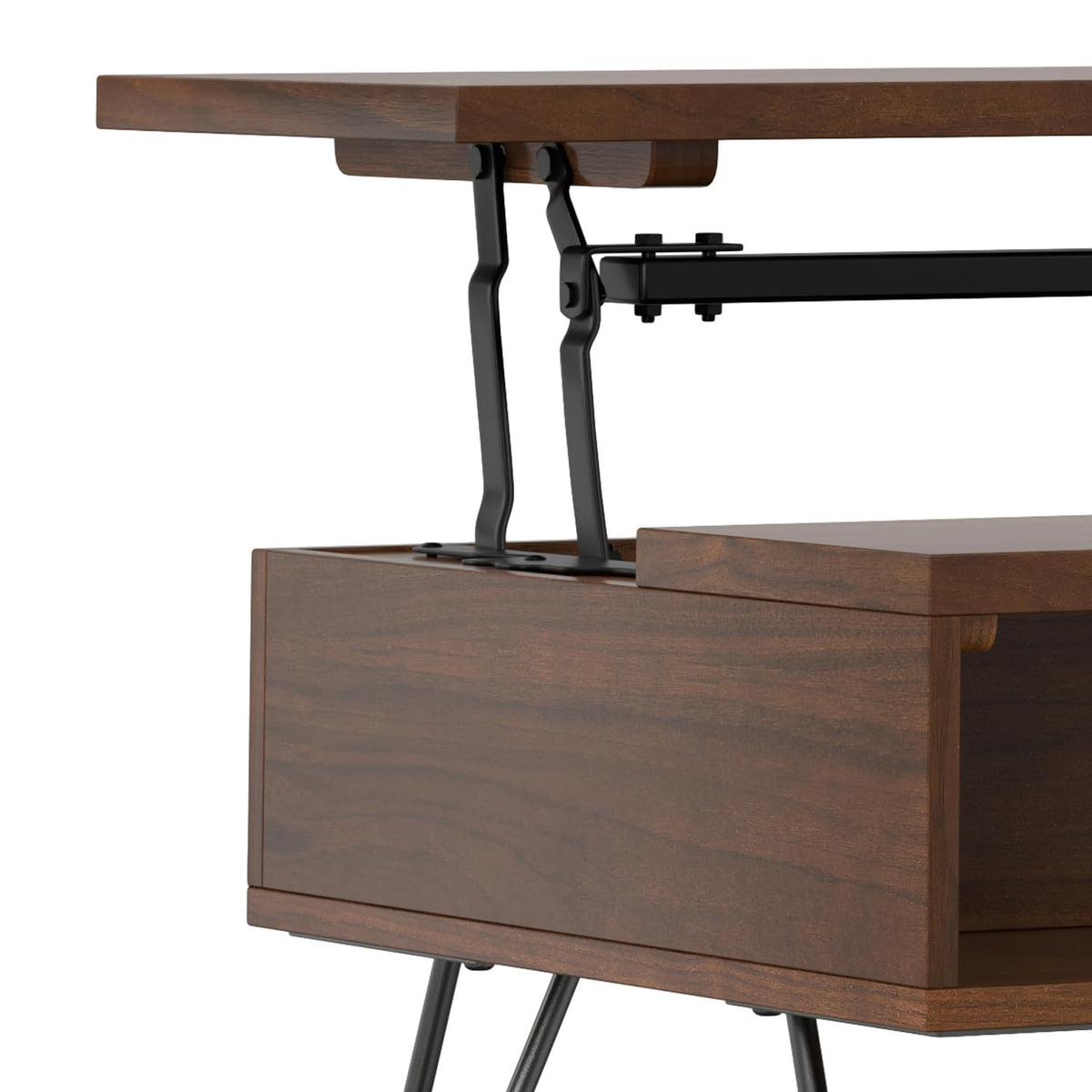 Hunter 48" Wide Walnut Veneer and Metal Coffee Table in Brown