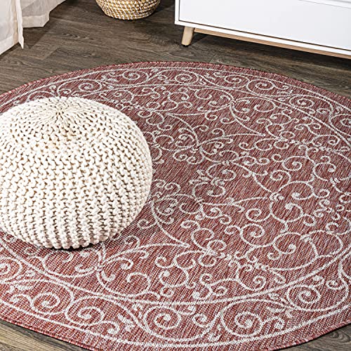 Vintage Filigree Indoor Outdoor Round Area Rug 6 Ft Red