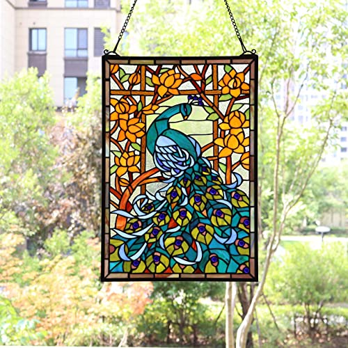 W10011 Peacock Tiffany Style Stained Glass Window Panel