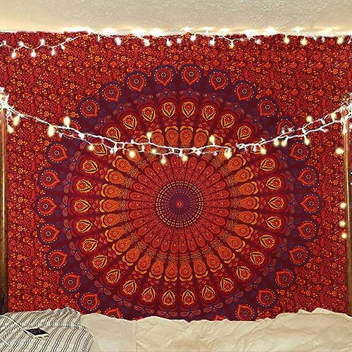 Handmade Indian hippie Bohemian Psychedelic Peacock Mandala Wall hanging College Dorm Beach Throws Table Cloth Bedding Tapestry