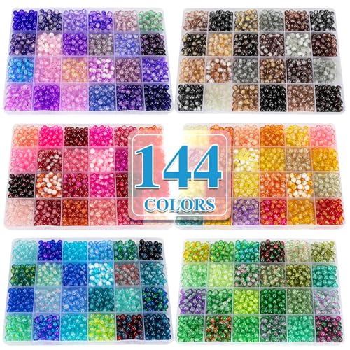 About 7200pcs 144 Colors 6mm Crackle Glass Beads Bracelet Making Kit (7200 Count)