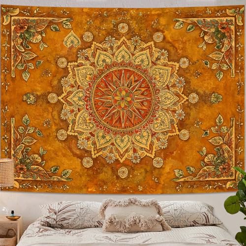Floral Mandala Tapestry Boho Tapestry for Bedroom Brown Tapestries Wall Hanging Living Room Wall Art and Home Decor 44x60