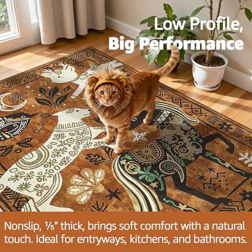 5x7 Cute Area Rug Kids Washable Fun Rug Earthy Brown Starlit Boho (35 Sq Ft)