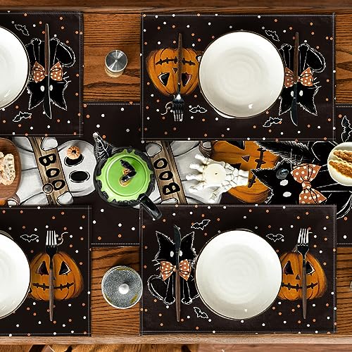 Polka Dot Ghost Pumpkin Cat Boo Halloween Placemats Set of 2 (2 Count)