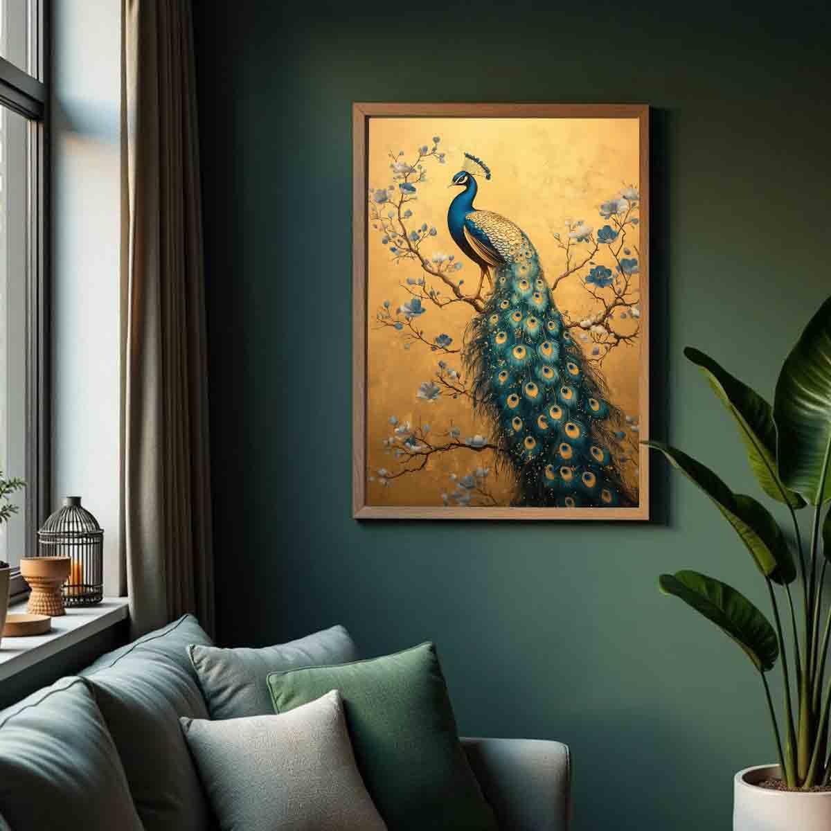 Elegance Peacock Wall Art Blue Peacock Painting Abstract Bird Wall Art Vintage Bird Poster Vintage Animal Picture Blue Animal Print Flower Modern Abstract Living Room Decor 16x24inch No Frame
