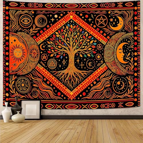 Tree of Life Sun Moon Stars Wall Tapestry