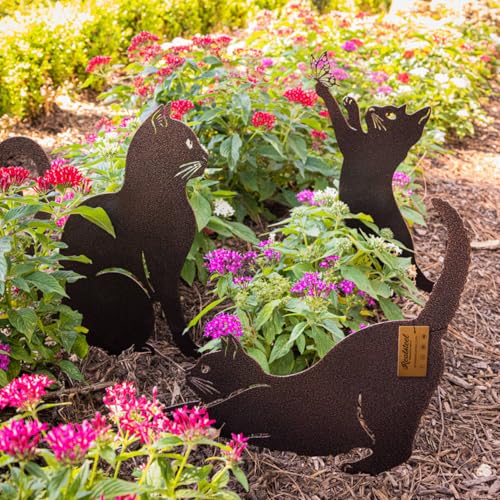 I 3 Pack Steel Cat Garden Decor I Outdoor Yard Decorations I Gift for Cat Lovers I Lawn Ornaments and Statues I Garden Signs Decorative Outdoor
