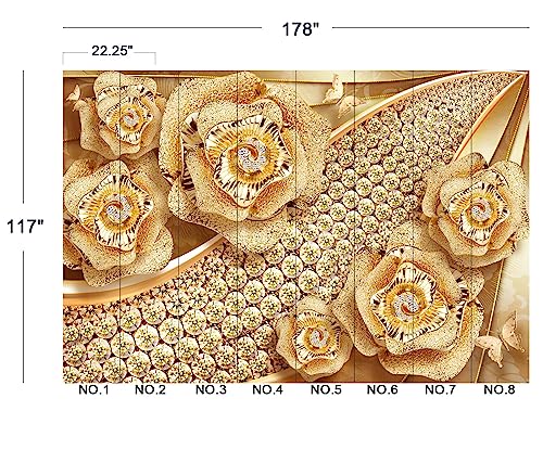 Golden Jewelry Diamond Rose Butterfly wall Mural Wallpaper for Bedroom 178" x 117" (144.6 Sq Ft)