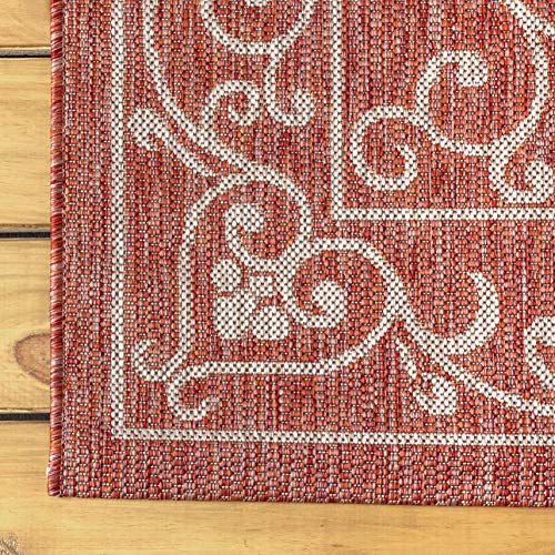 Vintage Filigree Indoor Outdoor Round Area Rug 8 Ft Red