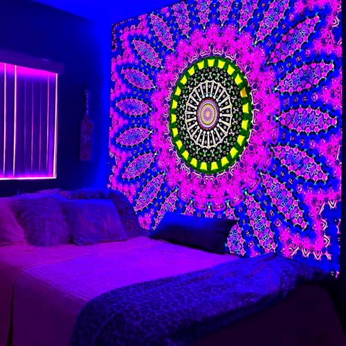 Blacklight Mandala Tapestry for Bedroom