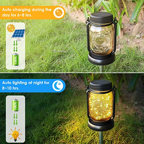 4 Pack Solar Mason Jar Hanging Lantern with Stakes (4 Count)