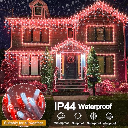 33ft Red and White Icicle Lights for Outside