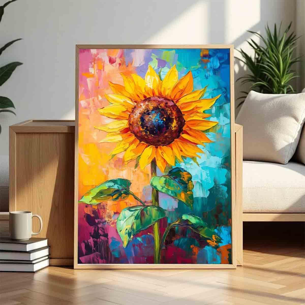 Sunflower Canvas Wall Art Abstract Floral Yellow Flower Picture Textured Flower Painting Field Landscape Wall Art Plant Farmhouse Floral Picture Modern Abstract Living Room Decor 16x24inch No Frame