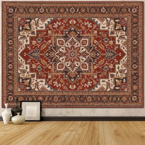 Vintage Floral Tapestry Wall Hanging Hippie Indian Bohemian Mandala Tapestry Aesthetic Retro Oriental Brown Small Tapestries for Mural Bedroom Living Room Dorm Decor 48 x 36 Inch