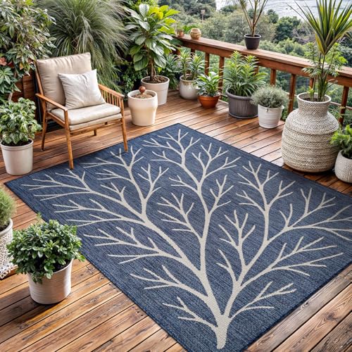 Washable Indoor Outdoor Rug 10x14 Modern Area Rugs Branch Pattern Non Shedding Waterproof Easy Clean Patio Deck Porch Living Room Bedroom Garden RV (140 Sq Ft)